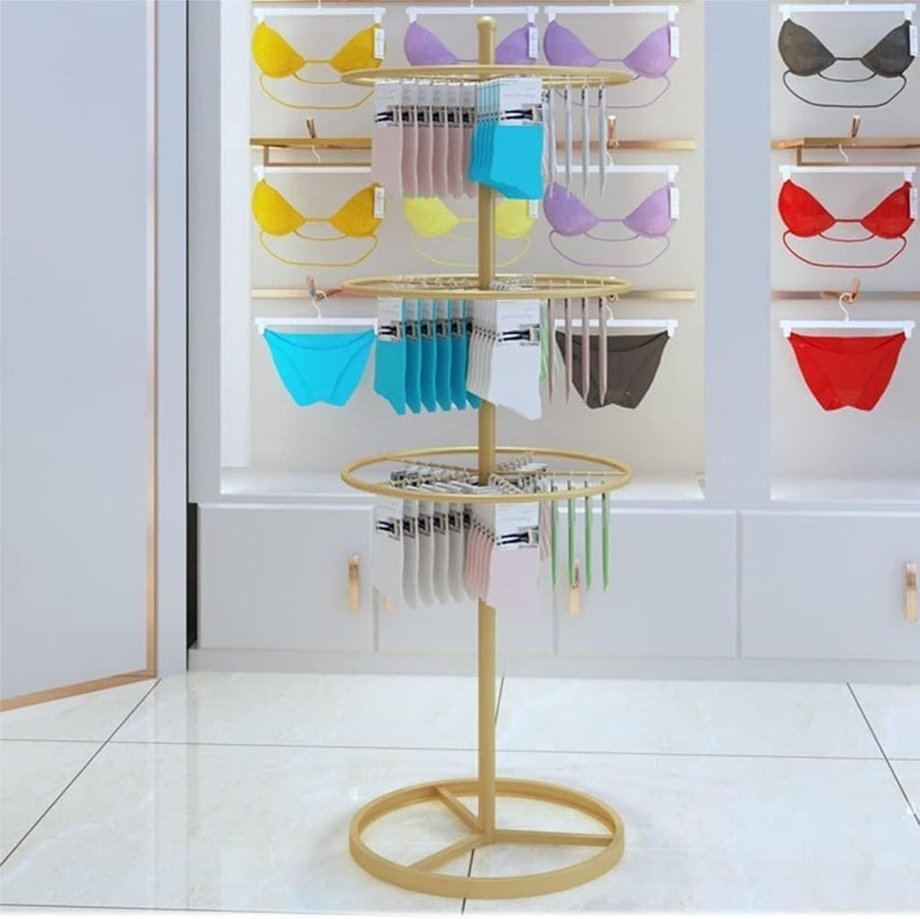 Commercial 3/4-Tier Round Garment Display Stand - Freestanding Merchandising Rack for Bras, Shorts, Socks & Underwear - White Retail Store Fixture & Organization Rack(Gold,3)