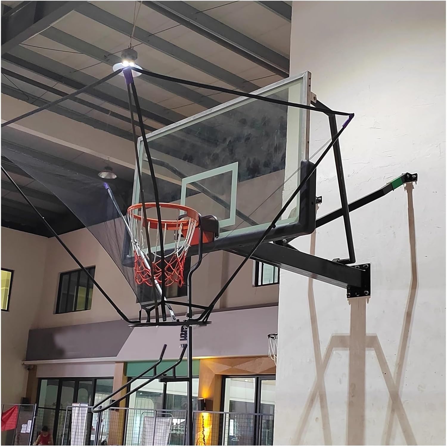 Indoor Outdoor Basketball Hoop Net Catcher, 180° Rotatable Foldable Shot Training Aid Rebound System - Metal Iron Frame, for Garage/Backyard/Pool, Easy to Set Up