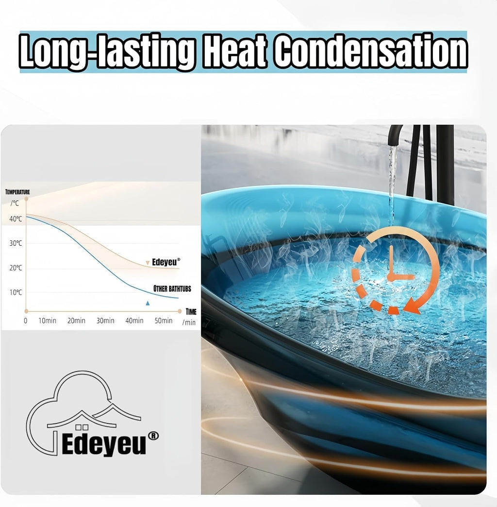 72' Edeyeu Freestanding Bathtub - Extra Deep Solid Surface Soaking Tub, Luxury Free Standing Bathtub Natural Resin, Modern Soaker Tub for Spa Bathroom with Drain Brown