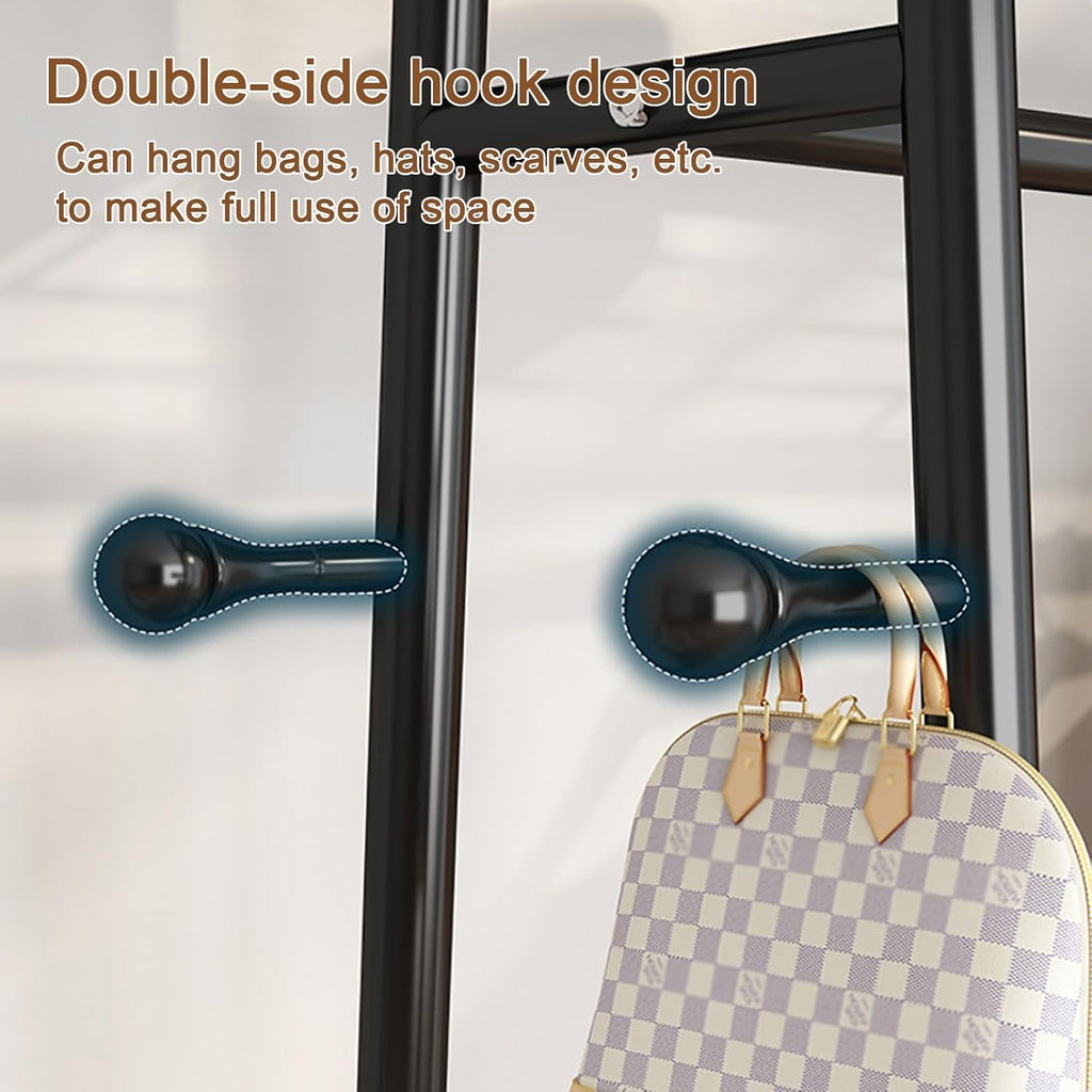 Heavy-Duty Metal Clothes Rack,Garment Rack With Storage Shelves And Coat/Hat Hooks,Freestanding Clothing Racks For Hanging Clothes,Black/White(Black,85cm(33.4in))