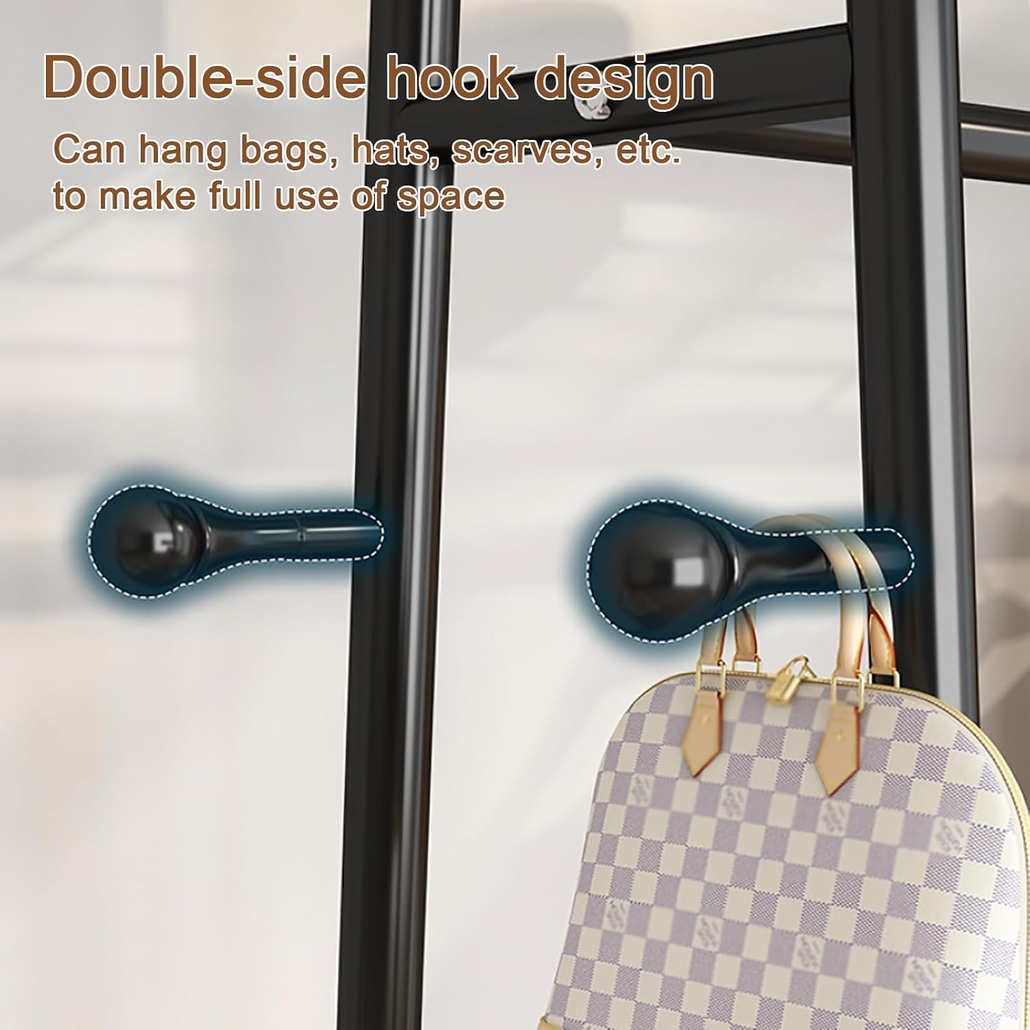 Heavy-Duty Metal Clothes Rack,Garment Rack With Storage Shelves And Coat/Hat Hooks,Freestanding Clothing Racks For Hanging Clothes,Black/White(Black,85cm(33.4in))