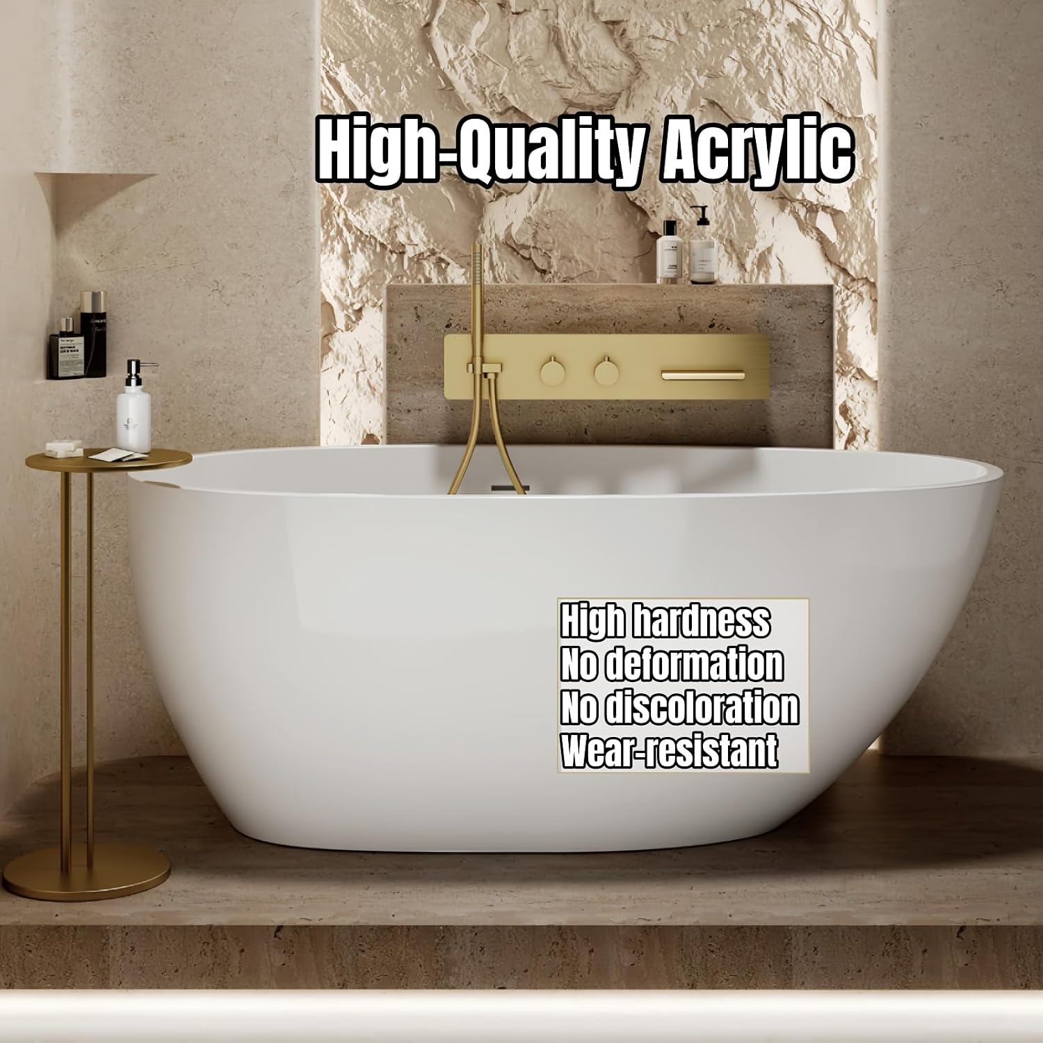 64' Edeyeu Oval Freestanding Bathtub - Extra Deep Soaker Tub With Premium Acrylic, Ergonomic Solid Surface Stand Alone Bathtub, Modern Freestanding Bathtubs For Spa Experience Pink A