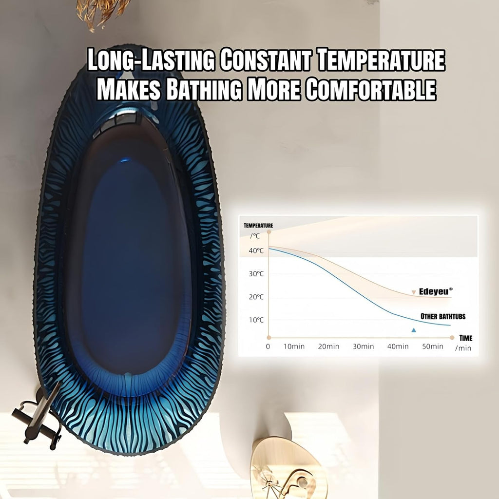 67' Edeyeu Freestanding Bathtub - Shaped Solid Surface Bathtub With Ripple Lines, Extra Deep Soaking Tub, Free Standing Stand Alone Tub With Heat Retention For Modern Bathroom Spa Desig Green A