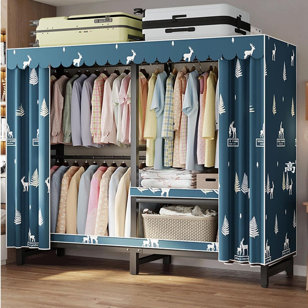 Foldable Clothing Rack - Portable Freestanding Closets Wardrobe, Heavy Duty Rolling Garment Rack With Cover, Width 19.68in, Max 1500lbs, For Hanging Clothes, Metal Armoires,multiple Sizes ( Color : B