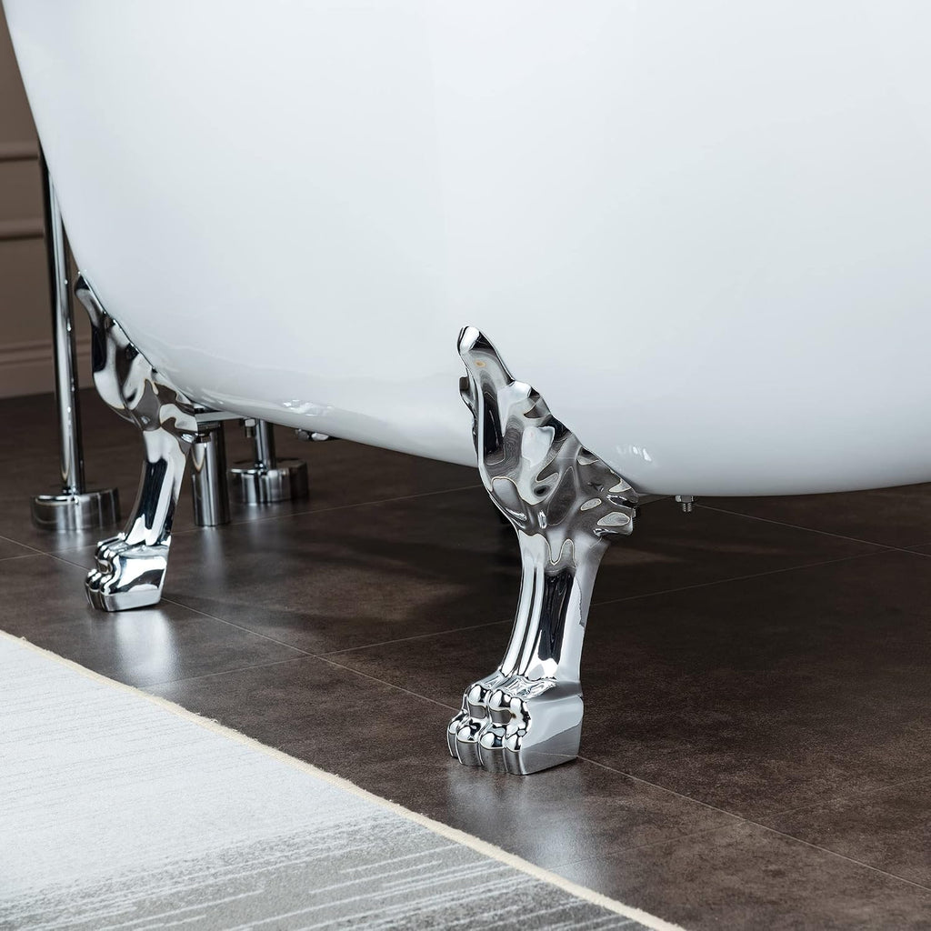 WOODBRIDGE 54' Heavy Duty Acrylic Slipper Clawfoot Bath Tub with Chrome Feet + Drain &Overflow +Chrome-Faucet