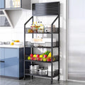 Metal Wire Basket Cart with Rolling Wheels, Black 4 Tier Utility Rack for Kitchen, Pantry, Garage, Dorm, Vegetable Organizer Produce Snacks Shelf wit(60x27x140cm/23.6x10.6x55in