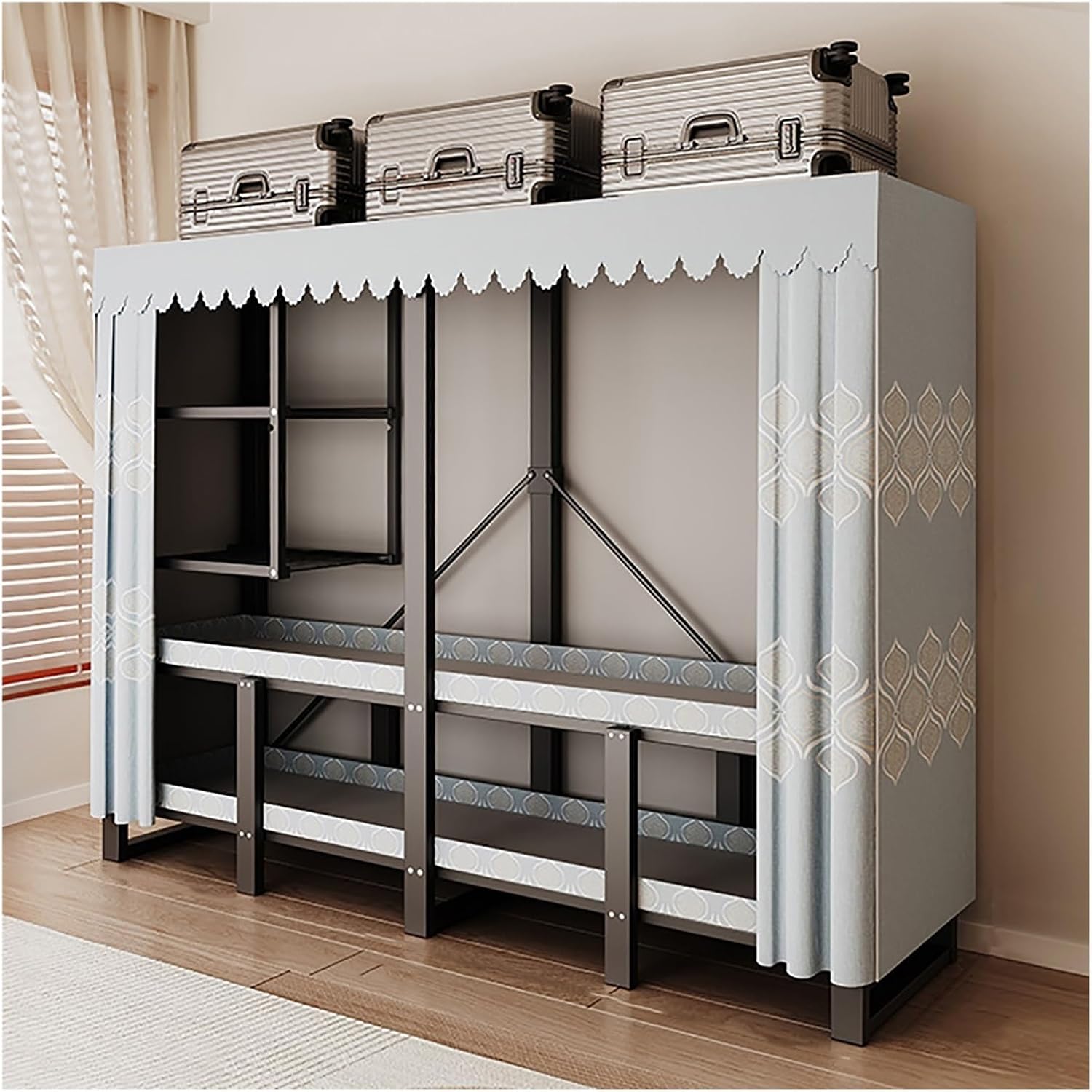 Foldable Portable Wardrobe Closet with Cover, Metal Garment Rack with Hanging Rods, Clothing Rack Storage Organizer, Enclosed Curtain, for Bedroom, Dorm(Blue2,216cm/85inch)