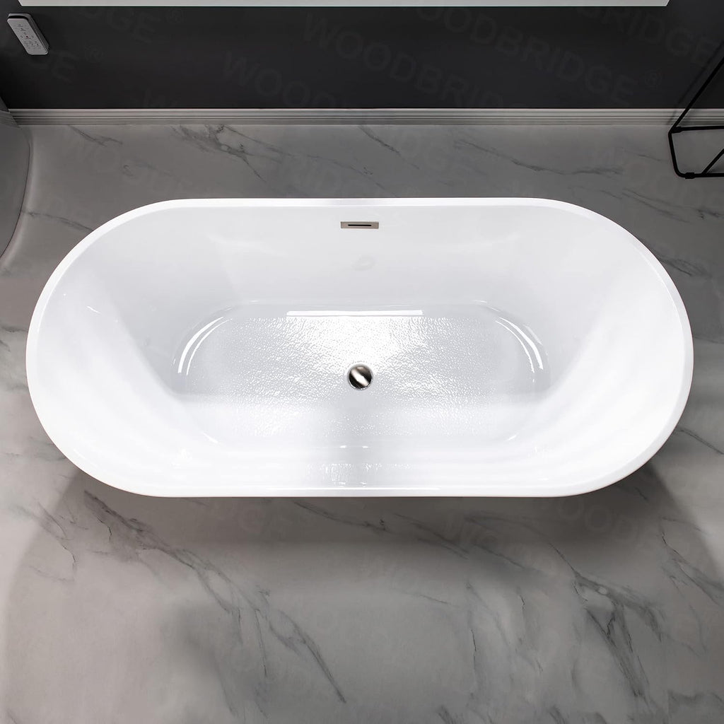 WOODBRIDGE 67' Acrylic Freestanding Bathtub Contemporary Soaking Tub, Black Acrylic (Brushed Nickel Drain/Overflow),BTA1813-BN