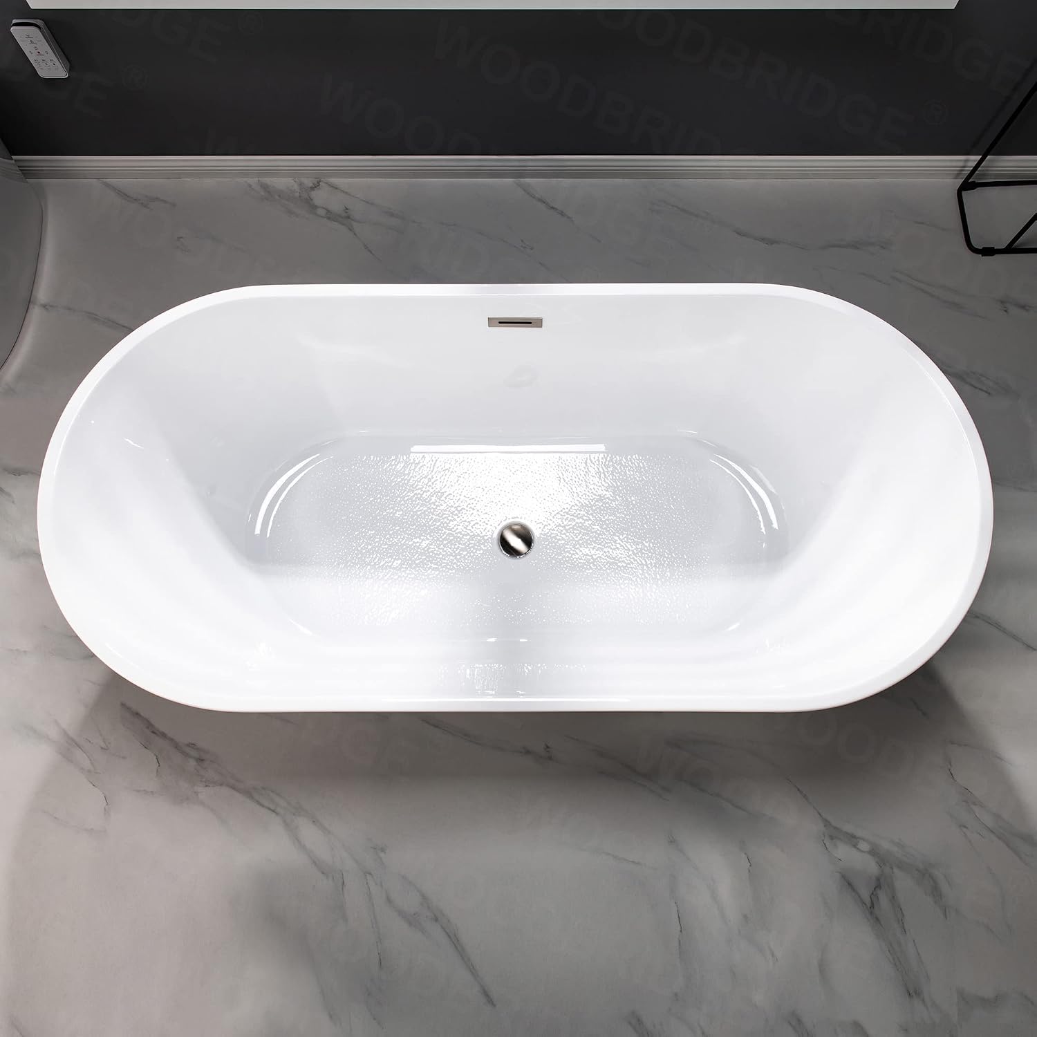 WOODBRIDGE 67' Acrylic Freestanding Bathtub Contemporary Soaking Tub, Black Acrylic (Brushed Nickel Drain/Overflow),BTA1813-BN