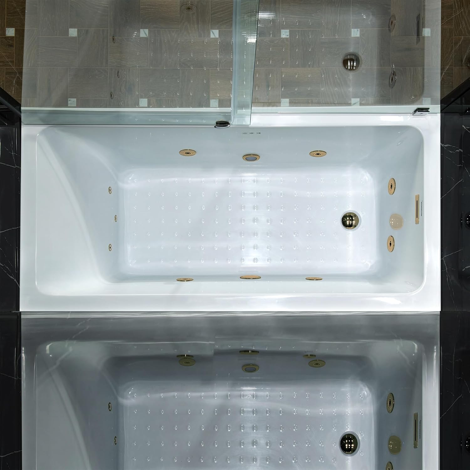 WOODBRIDGE 60' x 30' Alcove Acrylic Rectangular Whirlpool Heated Jetted Tub in White with Left Drain, Brushed Gold Finish Trim and Drain Kit Included, BS428-L-BG03
