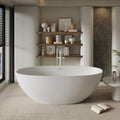 72' Edeyeu Freestanding Bathtub - Oval Deep Soaking Tub with Engineered Stone Build, Ergonomic Backrest and Heat-Retaining Layers, Luxury Solid Surface Bathtub for Modern Bathrooms White