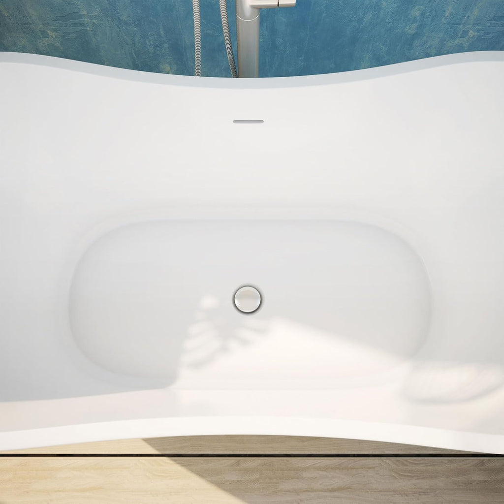 DreamLine Nile 59 inch L x 28 inch H Acrylic Freestanding Bathtub with Brushed Nickel Finish