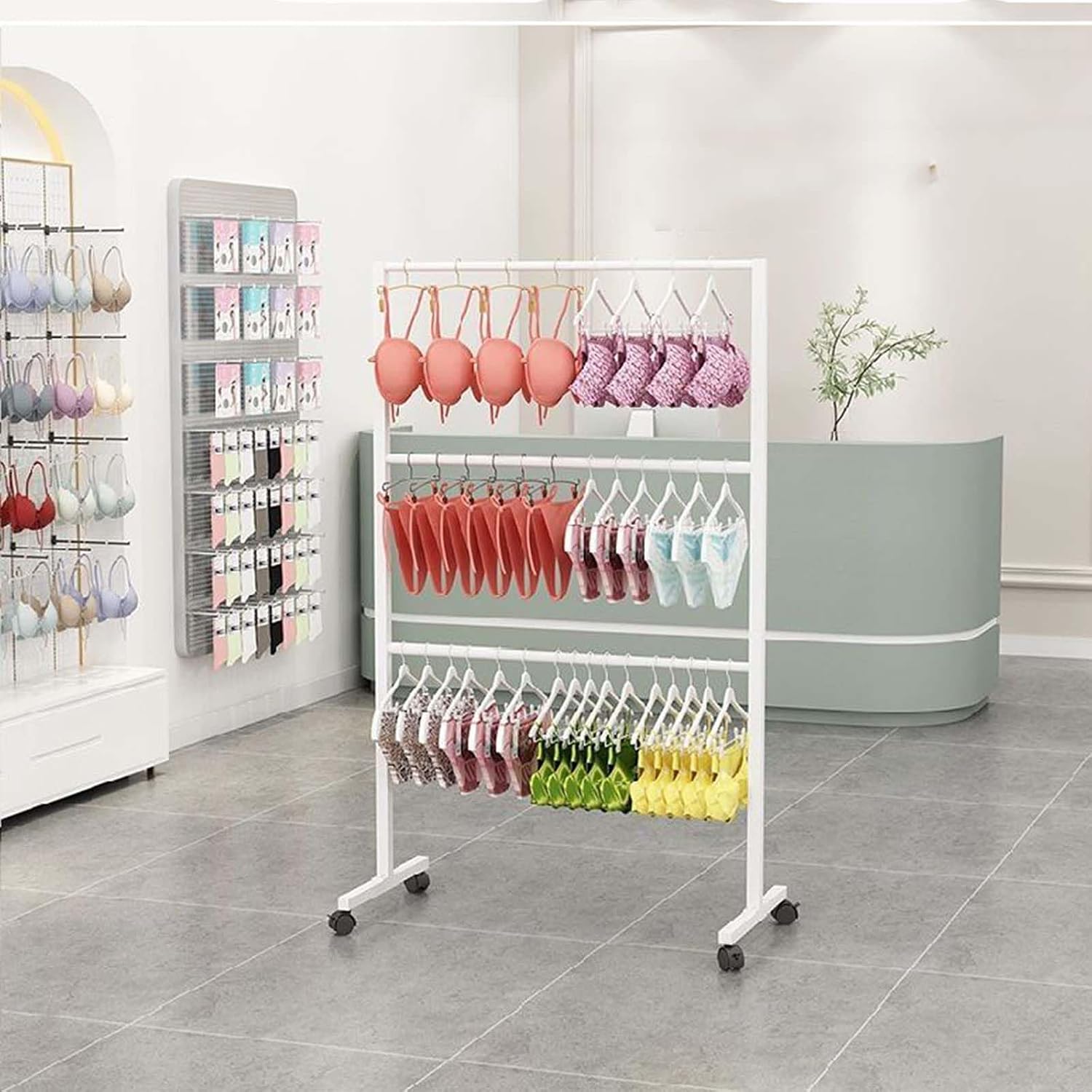Clothes RackUnderwear Display Rack Bra Garment Stand with Wheels Clothes Racks Clothing Store Retail Racks Commercial Freestanding Hanger for Bikini,Swimwear, Lingerie,Shorts,A