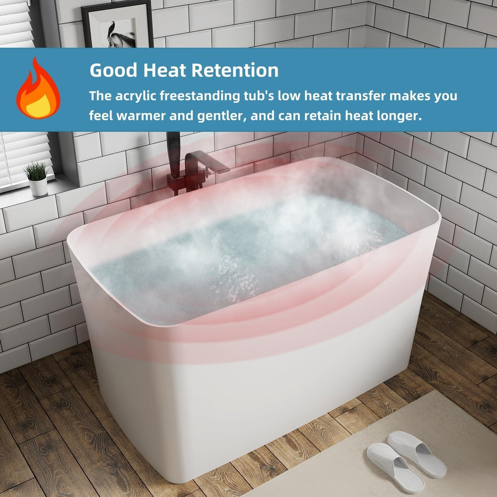 Abruzzo 49'Acrylic Free Standing Tub,Janpanese Soaking Tub with Seat Desgin,Modern Soaking Bathtub with cUPC Certified(Glossy White)