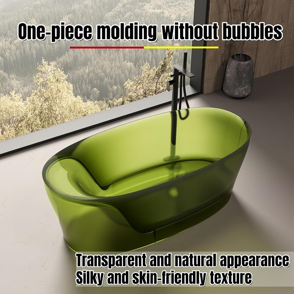 68' Edeyeu Colorful Freestanding Bathtub - Modern Crystal-Like Soaker Tub with Natural Resin Material, Durable Stand Alone Bathtub for Luxury Bathroom Décor, with drainBrown