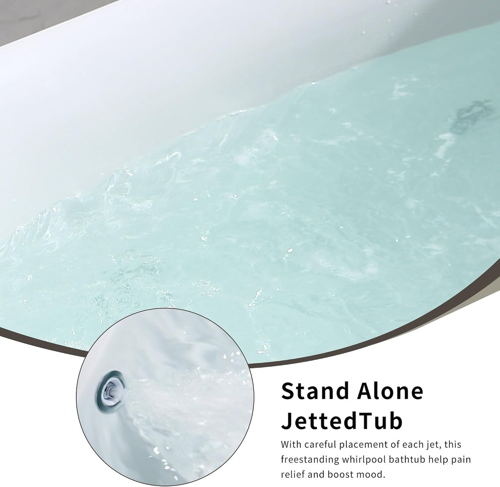 Empava 59' x 29' Freestanding Whirlpool Tub, Acrylic 560W Jetted Bathtub with 7 Hydromassage Nozzles,Lumbar and Neck Support,ETL Certified