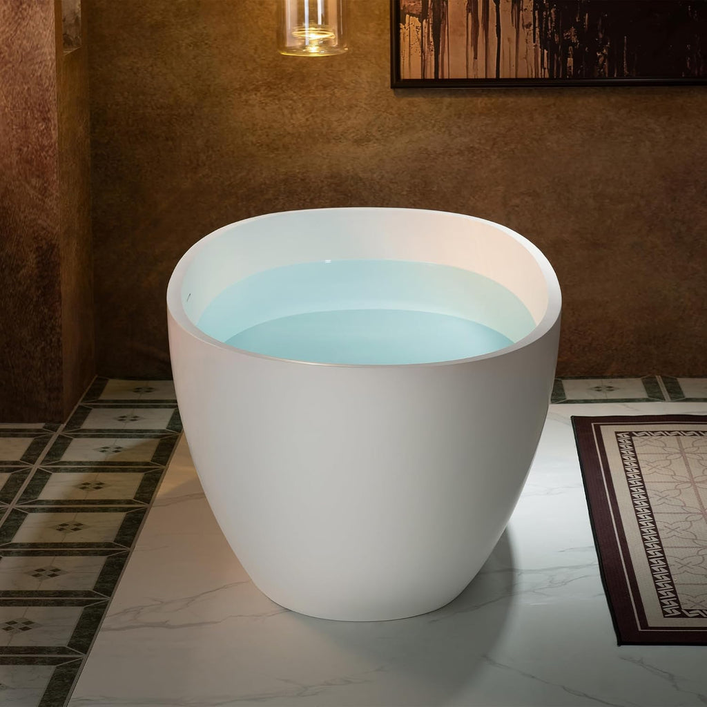 WOODBRIDGE 59' Stone Resin Freestanding Soaking Tub, Modern Oval Solid Surface Bathtub with Integrated Slotted Overflow & Drain, Matte White, B0055