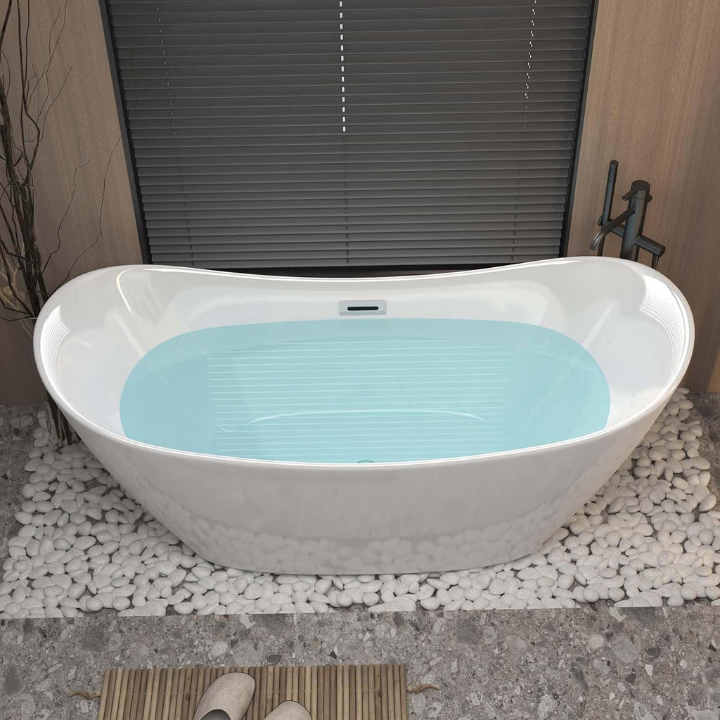 67' Acrylic Freestanding Bathtub White, Oval Shape Soaking Tub with Pop-up Chrome Drain, Free Standing Bathtubs CUPC Certified
