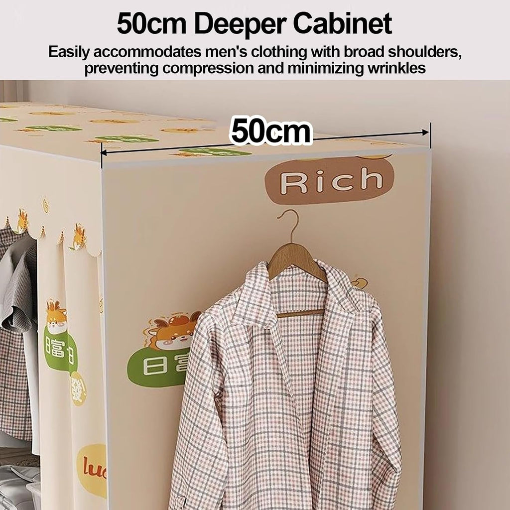 Heavy Duty Wardrobe Closet With Cover, Portable Clothing Racks Coat Storage Organizer, Foldable Metal Garment Rack For Bedrooms, Clothes Rack For Hanging Clothing(Yellow 3,170x50x170cm)