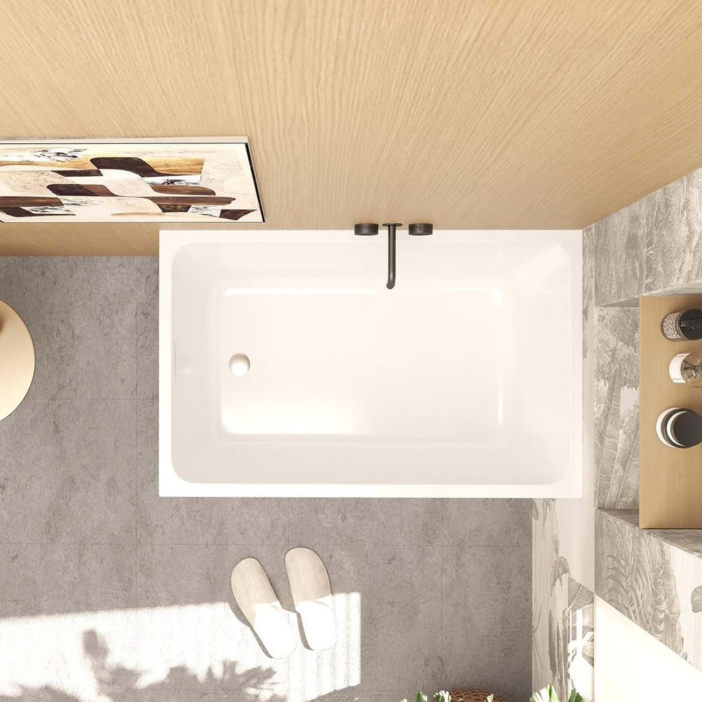 43' Acrylic Freestanding Tub, Square Shape Soaking Bathtub with Chrome Overflow and Left Drain, Free Standing Acrylic Tubs White