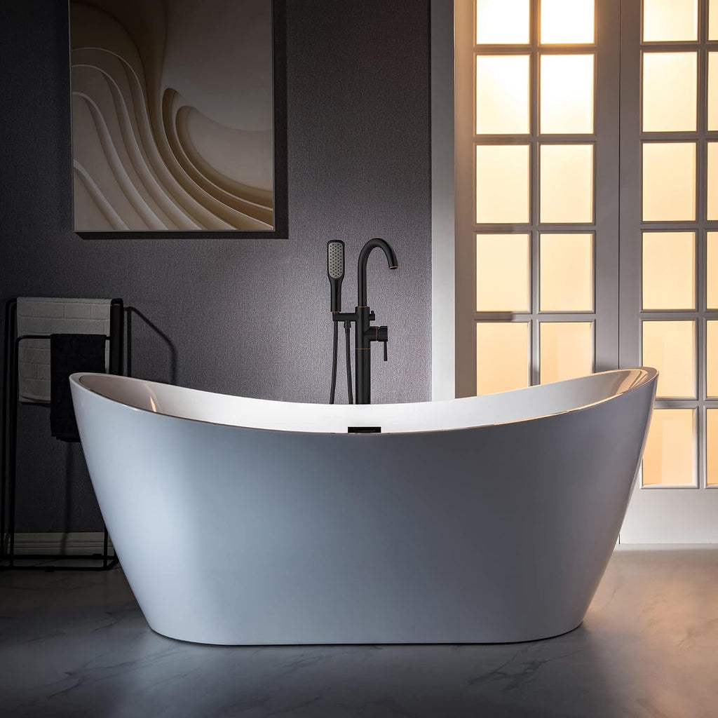 WOODBRIDGE High Flow Rate 8 GPM Freestanding Tub Filler Faucet with Hand Shower, Oil Rubbed Bronze,F0027ORBSQ
