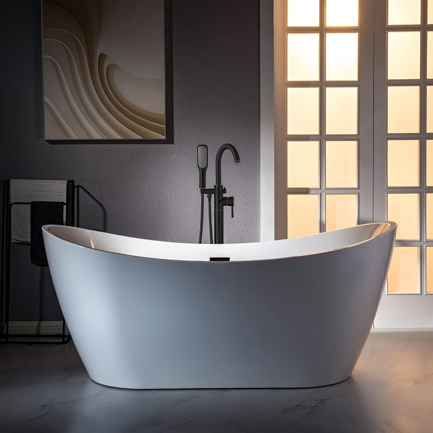 WOODBRIDGE High Flow Rate 8 GPM Freestanding Tub Filler Faucet with Hand Shower, Oil Rubbed Bronze,F0027ORBSQ