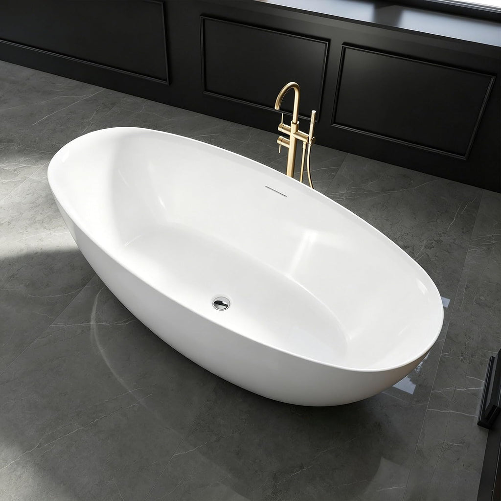 65' Acrylic Free Standing Tub with Thin Edge, Freestanding Bathtub with Overflow and Drain, Soaking Tub cUPC Certified, Gloss White Freestanding Bathtubs