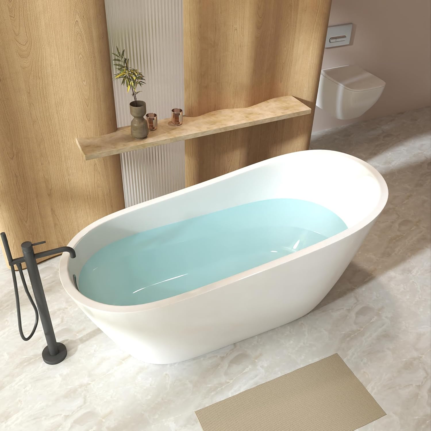59' Freestanding Slipper Bathtub, Acrylic Soaking Tub with Chrome Overflow & Pop-Up Drain, cUPC Certified Special-Shaped Tub for Modern Bathroom, Gloss White