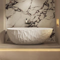64' Edeyeu Luxury Freestanding Bathtub - Modern Soaker Tub Made of Premium PMMA Solid Surface, Extra Deep Freestanding Tub, Durable Stand Alone Bathtub for Contemporary Bathroom Design Beige