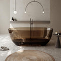 56' Edeyeu Freestanding Bathtub - Clear Oval Resin Extra Deep Soaking Tub, Ergonomic Solid Surface Bathtub Alternative With Handcrafted Finish for Luxury Modern Bathrooms Brown