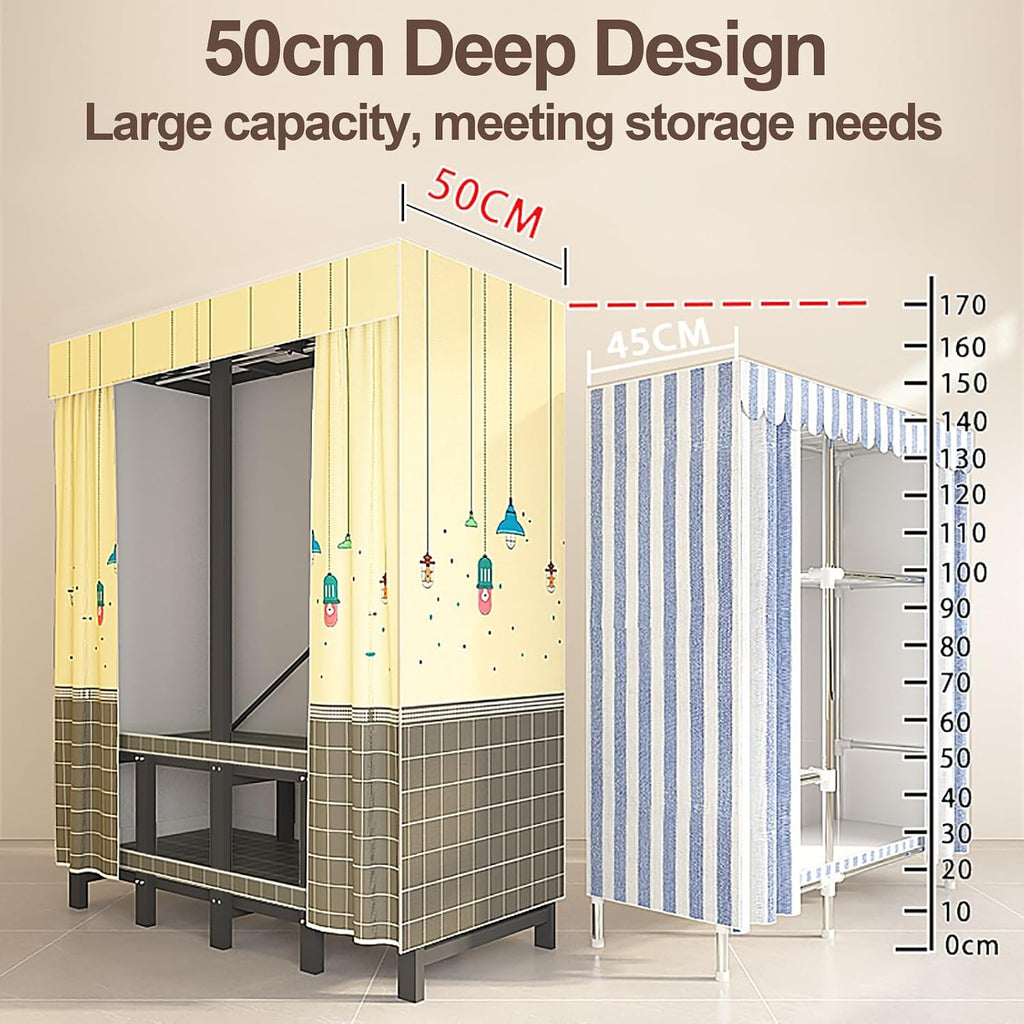Heavy Duty Portable Wardrobe Closet With Cover, Metal Clothing Rack Organizer For Bedroom, Foldable Garment Rack With Hanging Rods, Clothes Rack For Bedroom(Green,190cm/74.8inch)