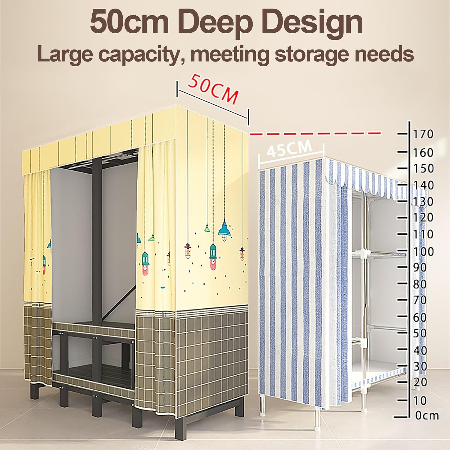 Heavy Duty Portable Wardrobe Closet With Cover, Metal Clothing Rack Organizer For Bedroom, Foldable Garment Rack With Hanging Rods, Clothes Rack For Bedroom(Green,190cm/74.8inch)