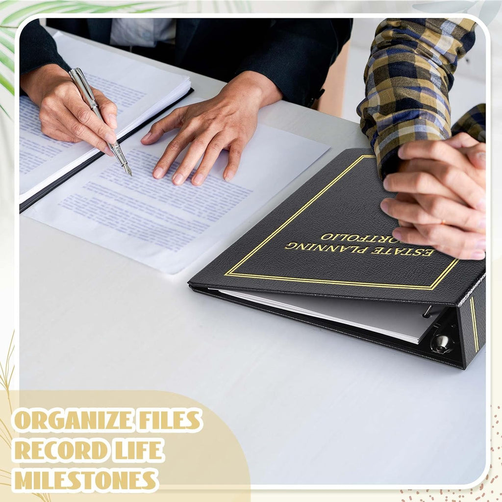 Feifeiya 8 Pcs Black Estate Planning Portfolio Binders with Gold Title in Case I Die Organizer with Index Tabs and Cardboard Slipcase 3 Ring Binders 11.5 x 11 x 2.5 Inches