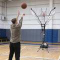 Portable Basketball Return Attachment for Hoop, Metal Basketball Shot Trainer Rebounder with Net, Indoor Outdoor Floor Standing Ball Returner
