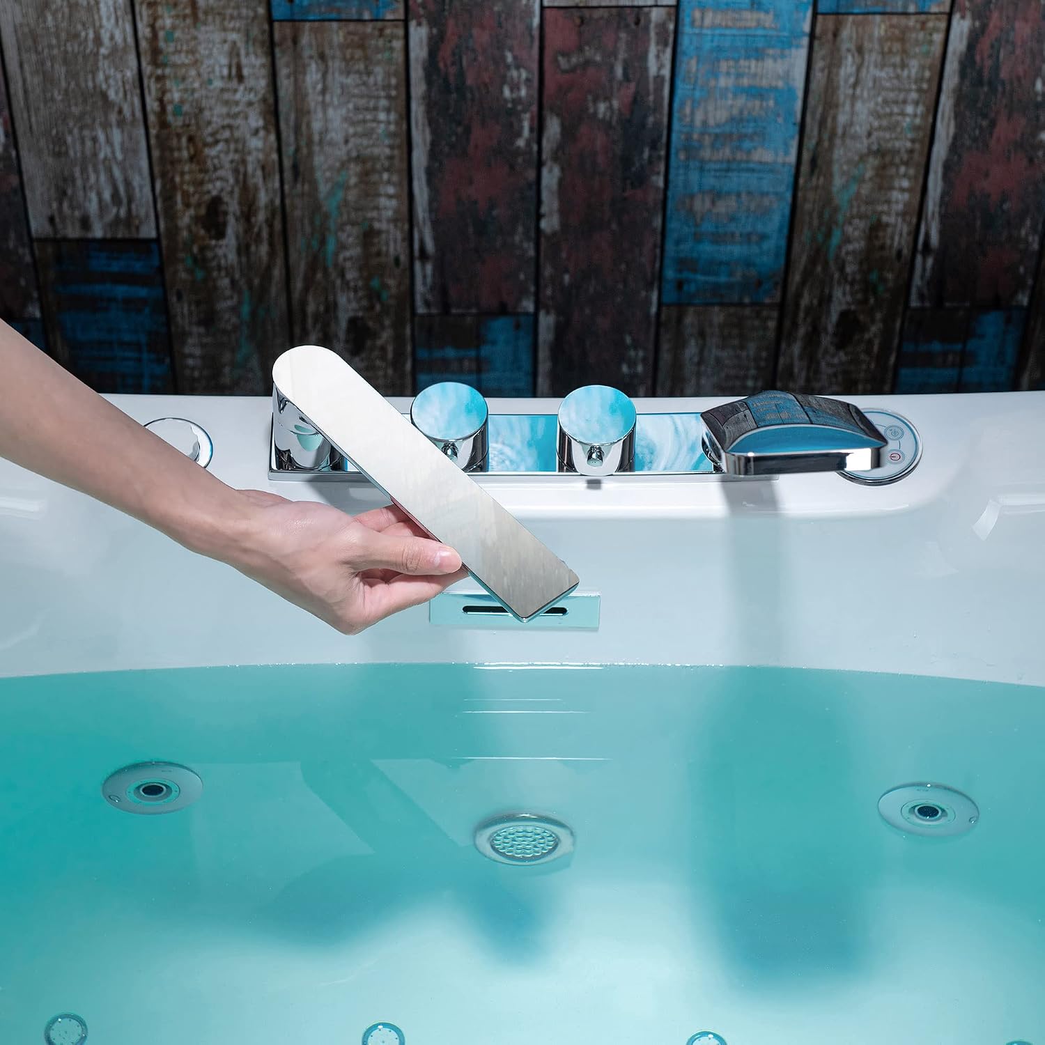 WOODBRIDGE 72' x 35-3/8' Whirlpool Water Jetted and Air Bubble Freestanding Heated Soaking Combination Bathtub wirh LED control panel and Faucet,BJ-400+F0041