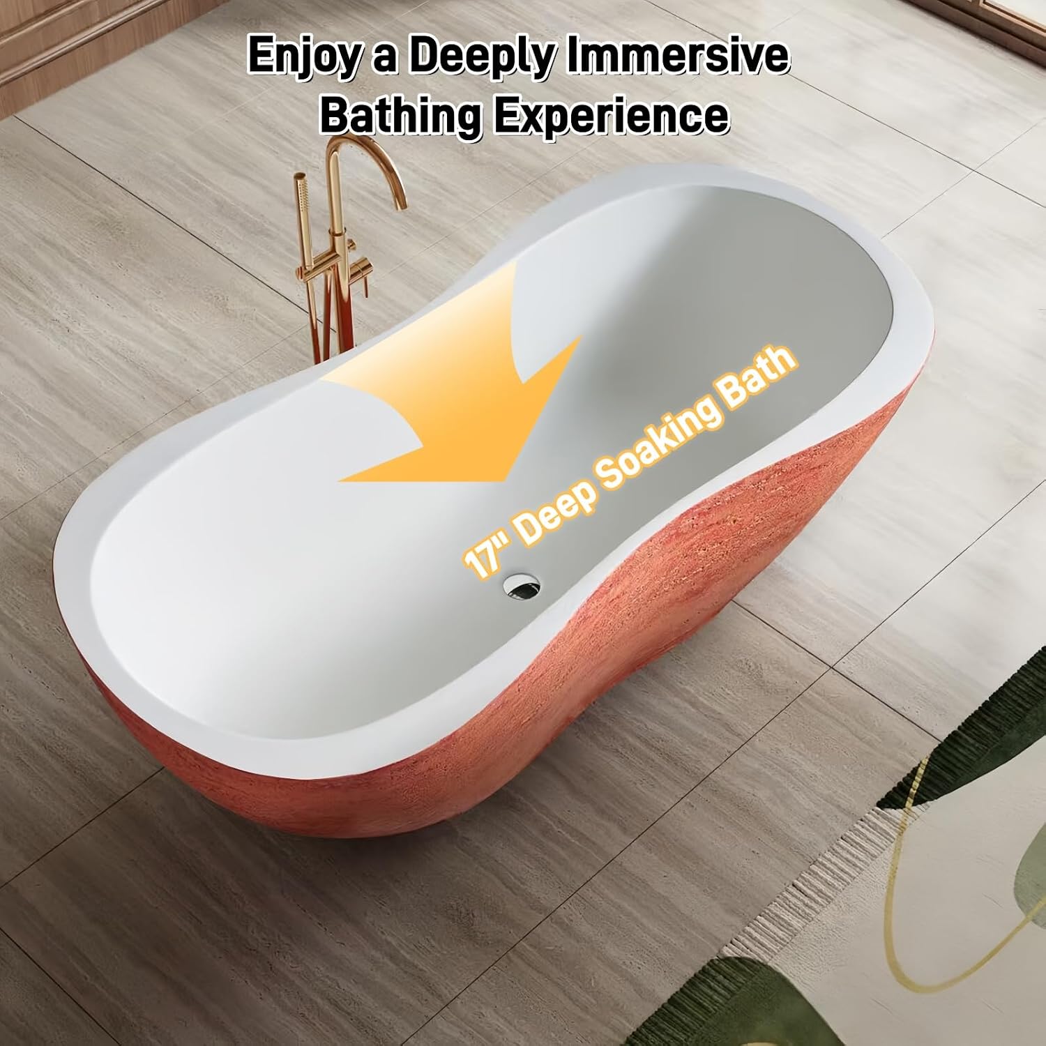 67' Edeyeu Freestanding Bathtub - Solid Surface Soaking Tub, Designer Luxury Deep Free Standing Tub, Sleek & Modern Bathtub for High-End Bathroom and Spa, Blue