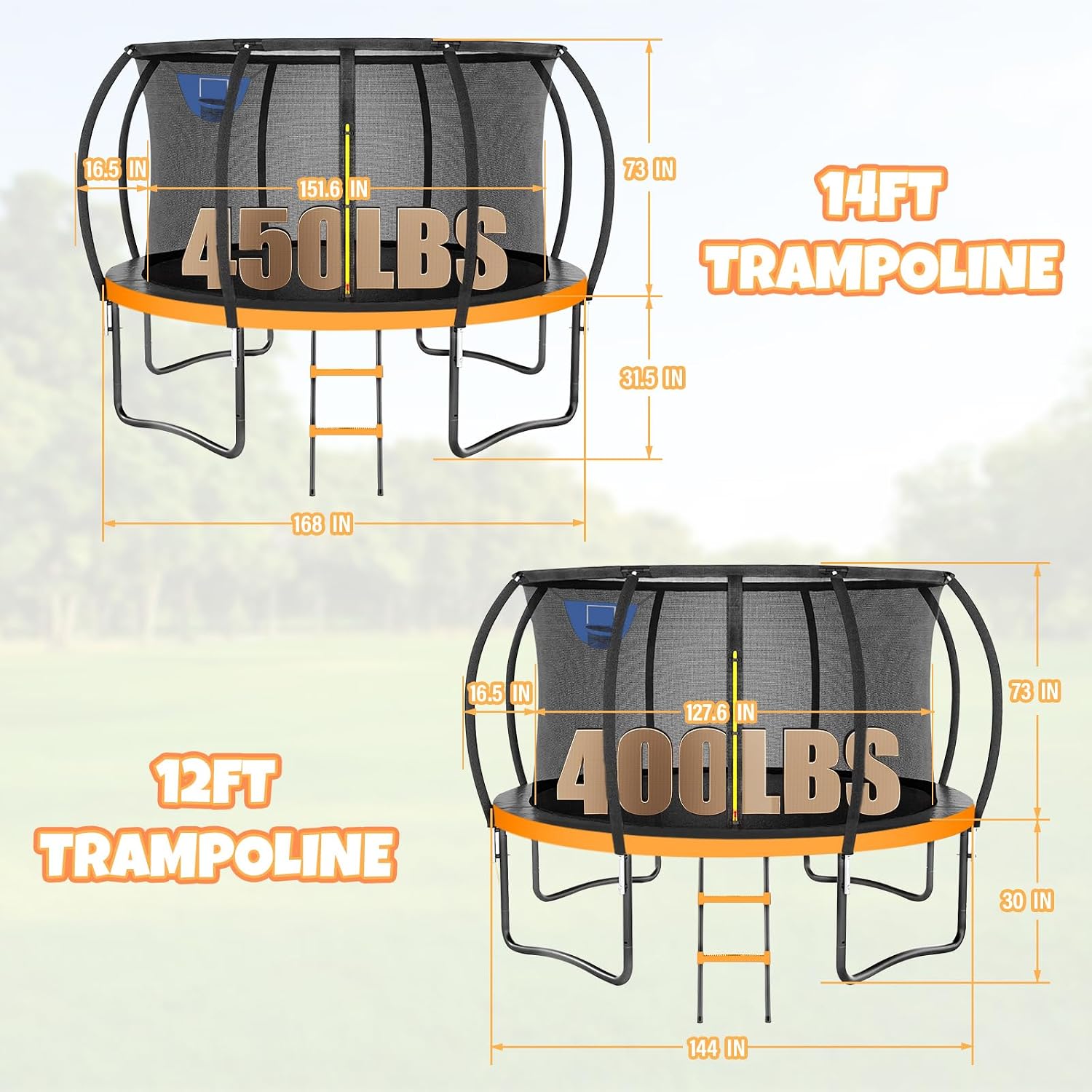 Kiivakii Trampoline 12 14 16FT, Outdoor Big Trampolines for Kids and Adults, Recreational Trampolines with Basketball Hoop and Stakes, Big Round Trampoline with Sprinkler for Backyard