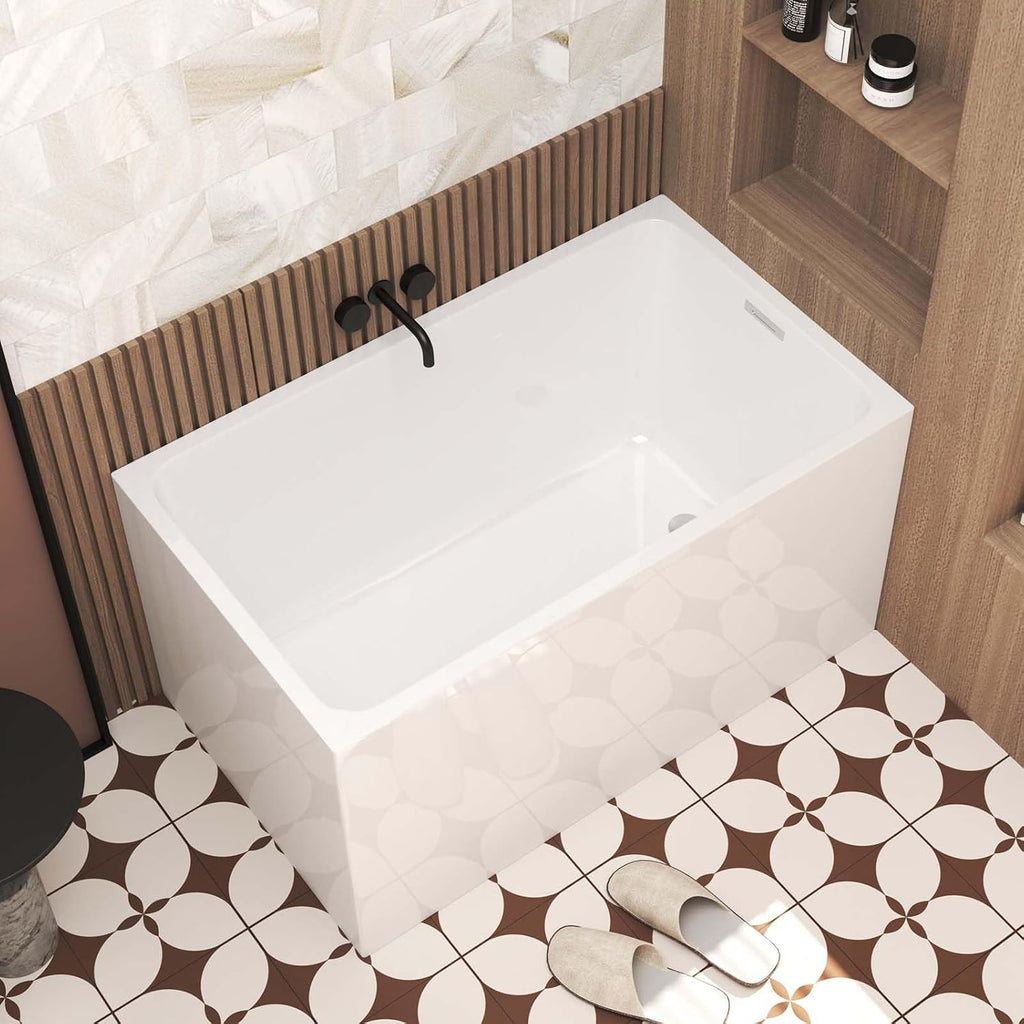 47' Acrylic Freestanding Tub, Square Shape Soaking Bathtub with Chrome Overflow and Left Drain, Free Standing Acrylic-Bathtubs White
