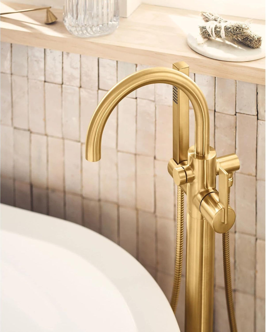Cia 615BN One Handle Freestanding Floor Mount Tub Filler with Handshower