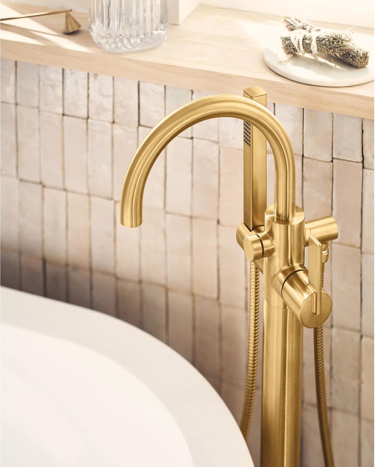 Cia 615BN One Handle Freestanding Floor Mount Tub Filler with Handshower
