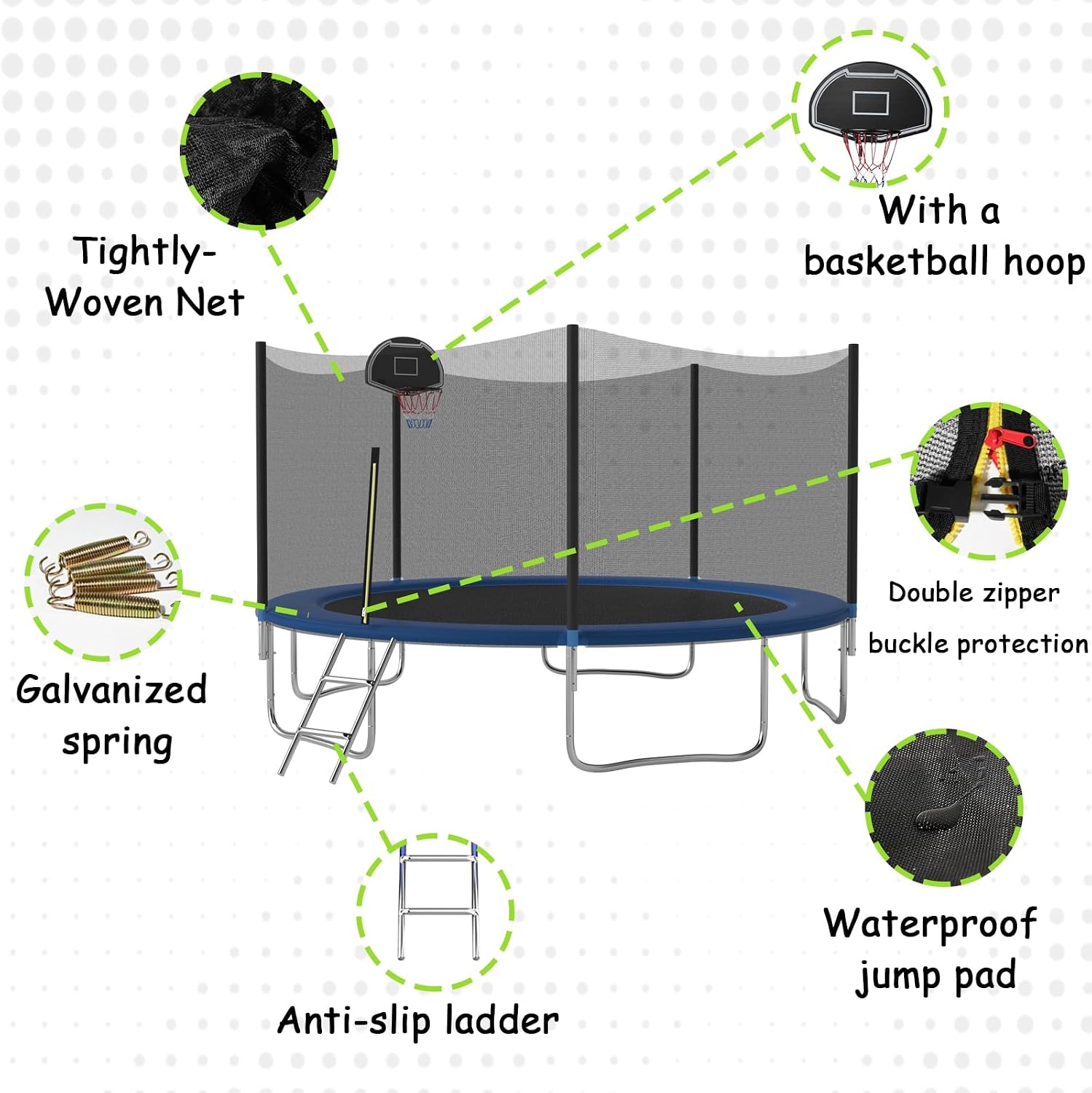 Tranpoline 10FT 12FT 14FT 16FT Tranpoline for Kids with Safety Enclosure Net Recreational Tranpoline for Adults ASTM Approval Backyard Outdoor Tranpoline with Basketball Hoop