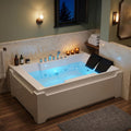 73x48-inch dual massage bathtub, featuring 8 jets, a 750-watt hydrotherapy pump, multi-color underwater LED lighting, 110-gallon capacity, suitable for two people. (white-1)