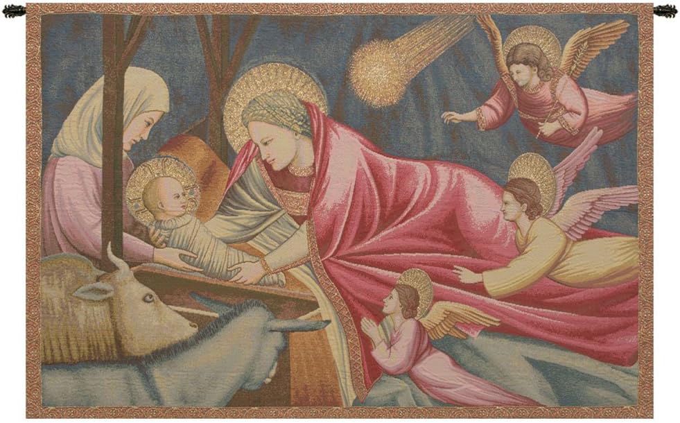 Charlotte Home Furnishings Inc. Nativity Giotto Italian Tapestry Wall Hanging 24 X 34 Inch Viscose Cotton & Polyester Blend Wall Art Perfect for Home Decor & Wall Decor By Giotto di Bondone