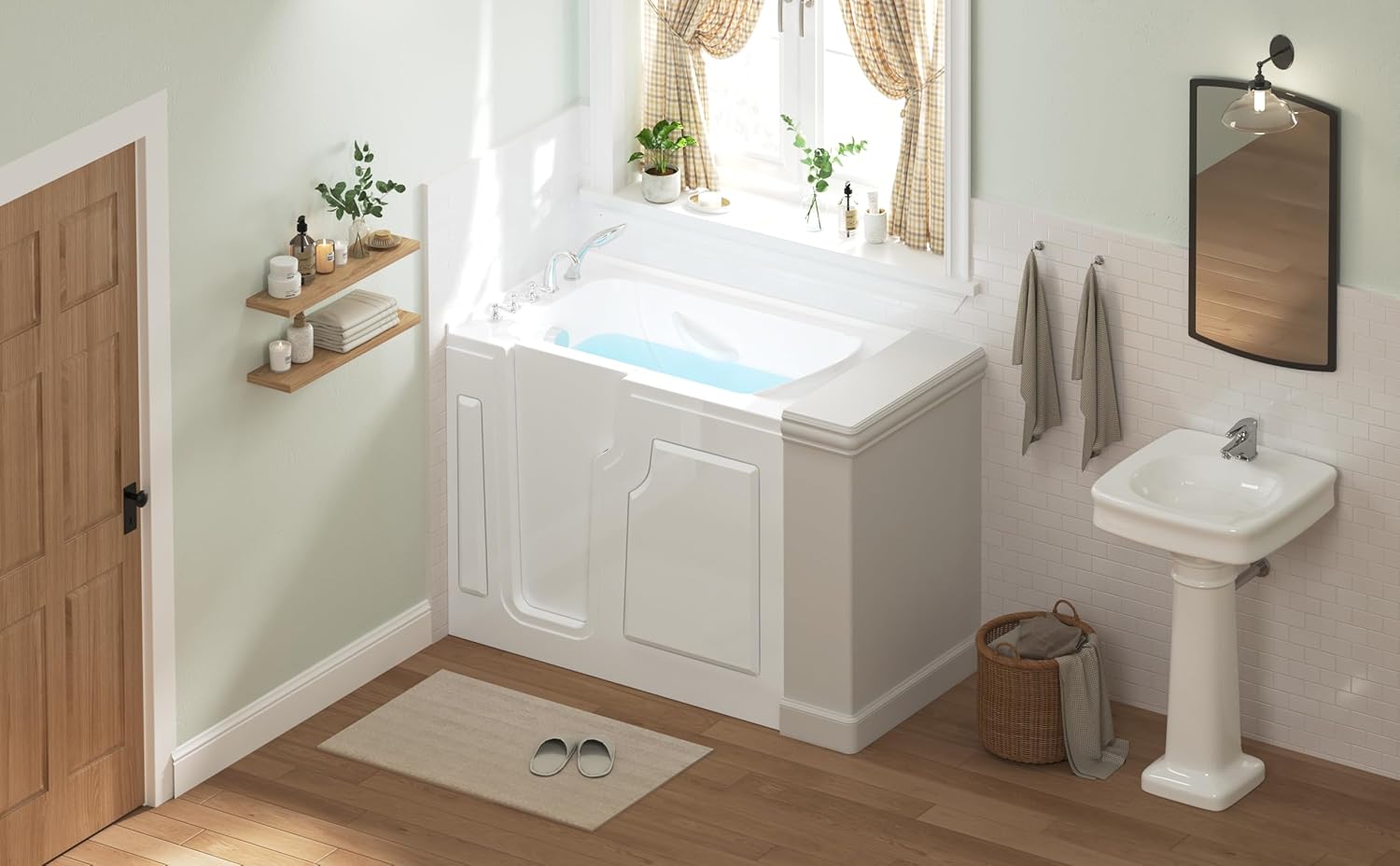 FerdY Floridian 52' x 30' Walk-in Bathtub with Left-Side Door Opening and Quick Fill and Drain System, Rectangular Soaking Bathtub in White