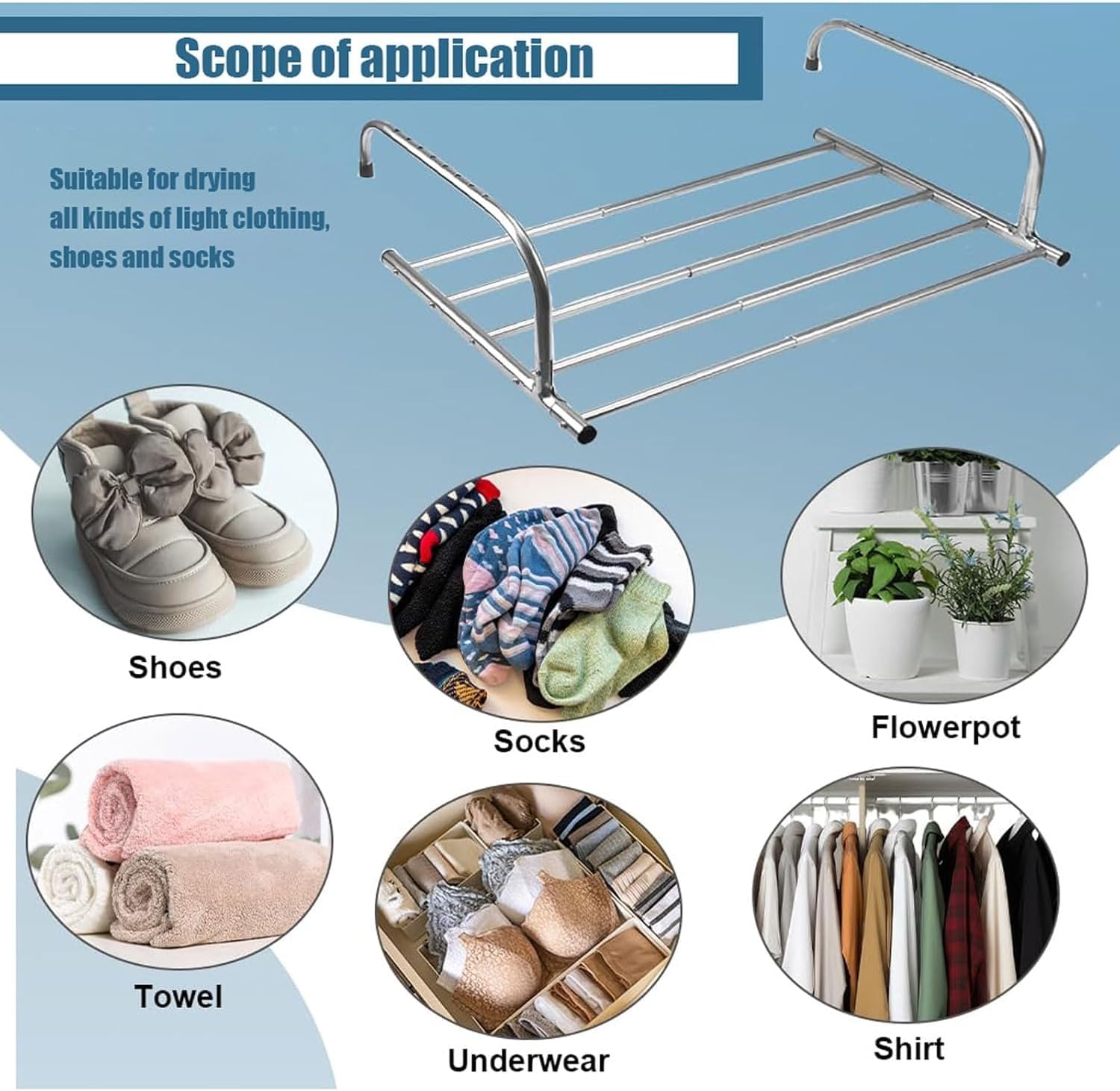 Clothes Drying Rack, Collapsible Stainless Steel Laundry Airer for Balcony and Bathroom, Space-Saving Folding Design