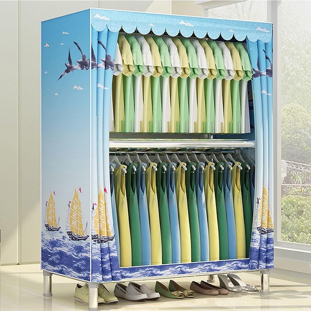Portable Closet Wardrobe with 2 Hanging Rods Non-Woven Fabric Freestanding Garment Rack for Bedroom (Color : C, Size : 85x45x170cm)