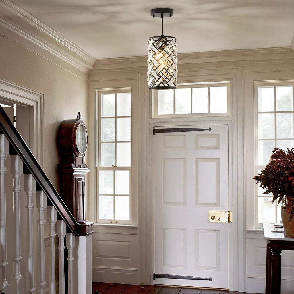 CATINER Modern Black Crystal Pendant Light Fixture, Mini Chandelier 3-Pack for Kitchen Island, Dining Room, Living Room, Hallway, Porch, Bedroom Lighting