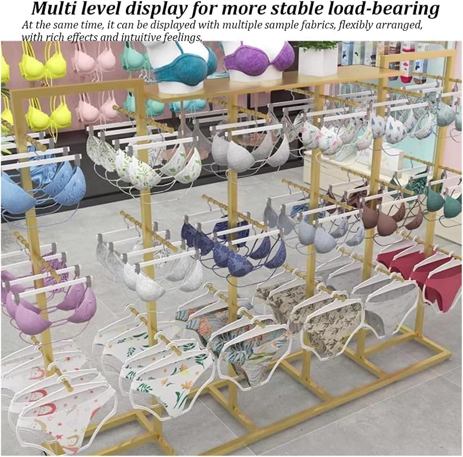 Clothes Rail Garment Rack Clothing Store Underwear Display Rack, Metal Floor Stand Bra Shorts Socks Organizer Commercial Double Sided Shelves With Top Shelves Accessories Retail Display ( Color : Whit