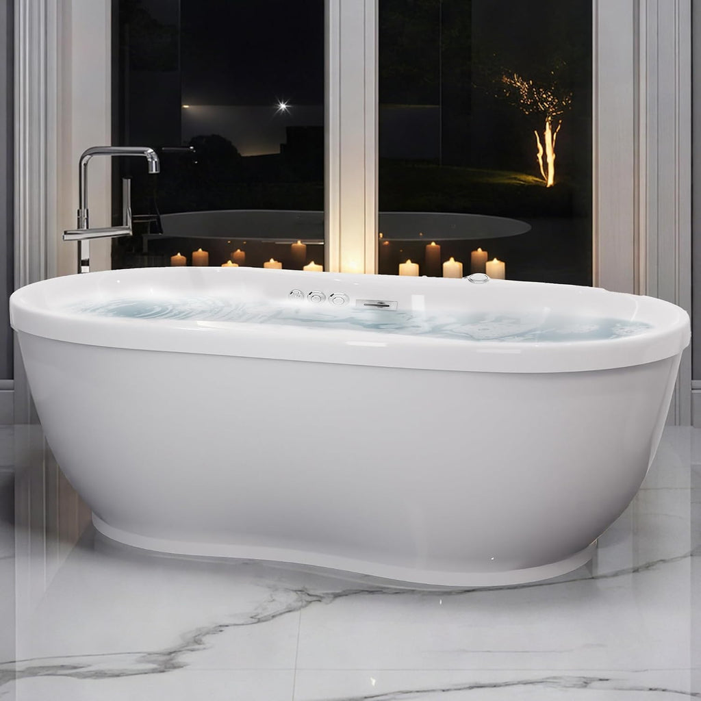 ANZZI Freestanding Tub 36' x 71', Whirlpool and Air Bath Tub in White, Aromatherapy, Whirpool Jetted, 6 ft., Lori Series (FT-AZ102)