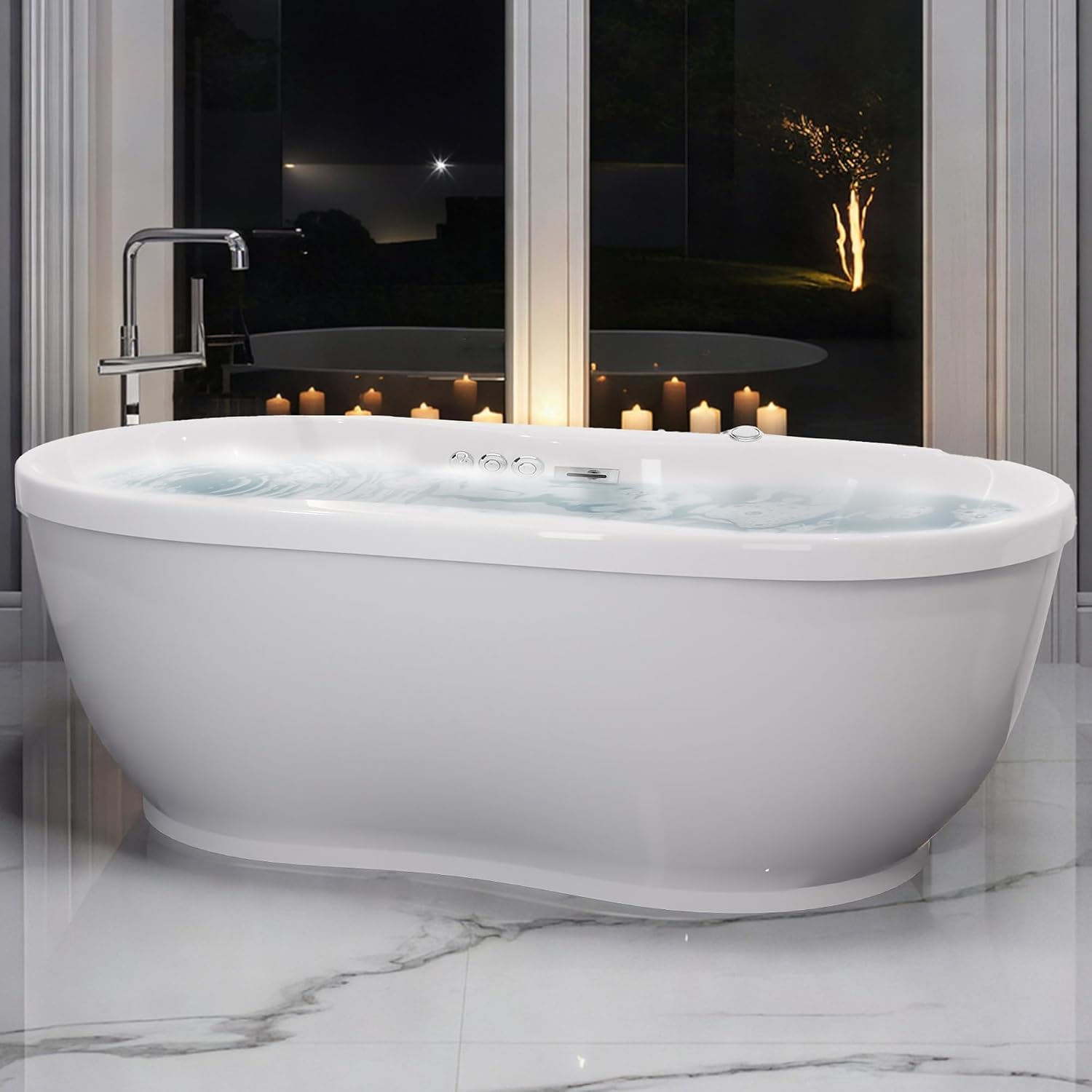 ANZZI Freestanding Tub 36' x 71', Whirlpool and Air Bath Tub in White, Aromatherapy, Whirpool Jetted, 6 ft., Lori Series (FT-AZ102)